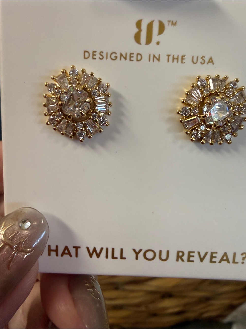 Gold Crystal Sunburst Stud Earrings - Designed in the USA